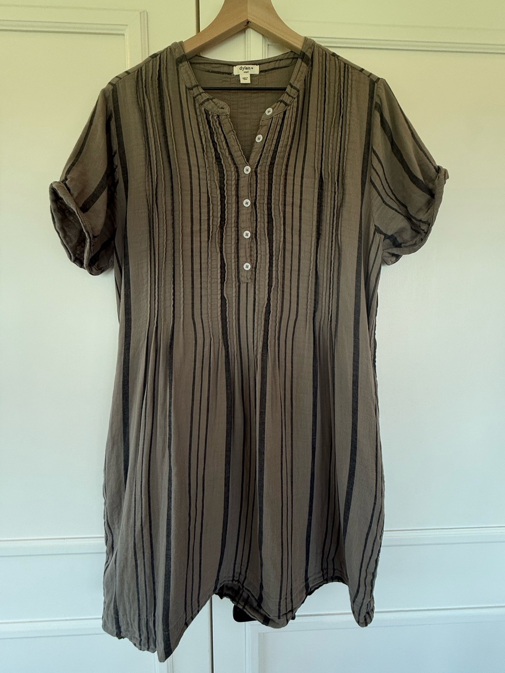 dylan striped cotton dress in taupe w/black stripes, size S